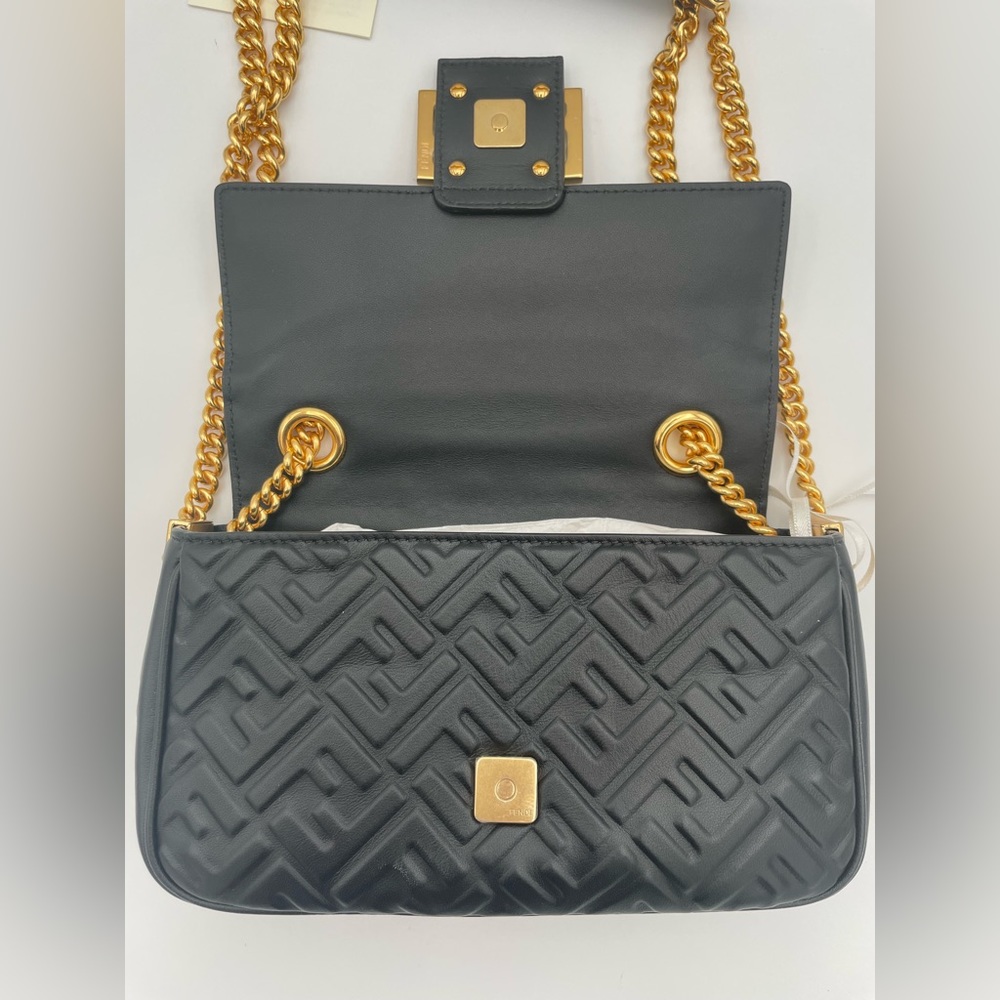 ❌❌SOLD! $3490 Fendi Baguette Medium Midi FF Leather Black Chain Shoulder Bag - Picture 11 of 16
